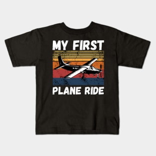 My First Plane Ride, Retro Vintage Sunset Airplane Kids T-Shirt